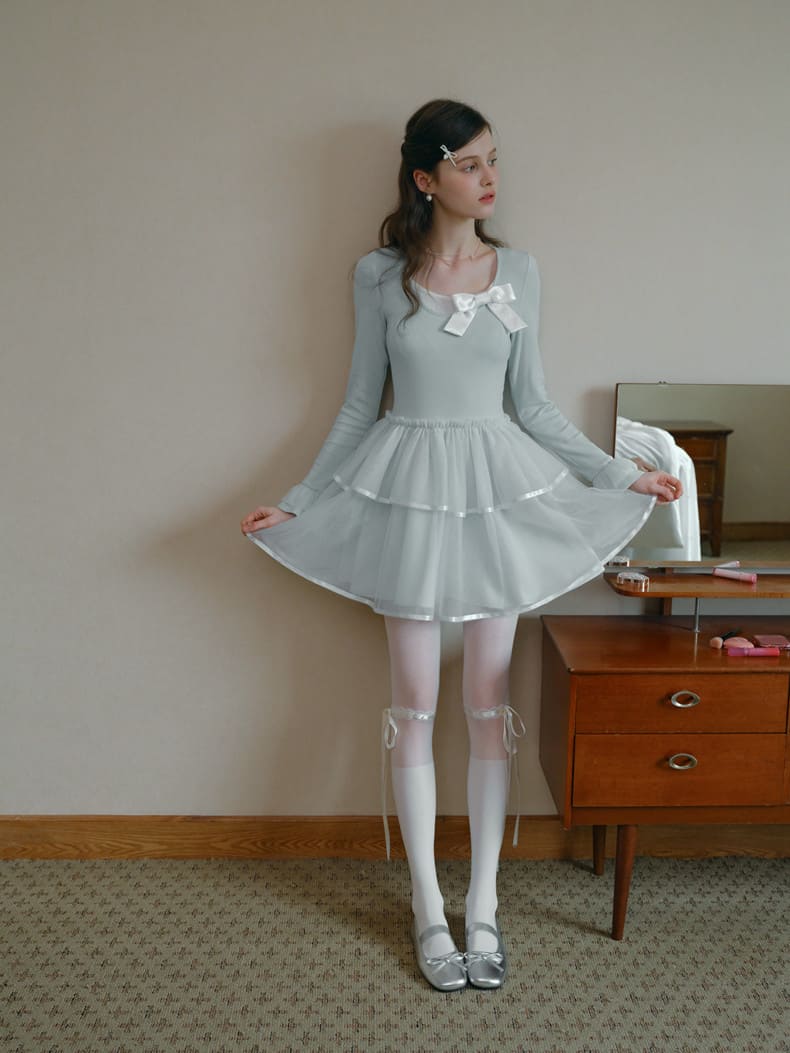 Soft Ribbon Tulle Layered Mini Dress
