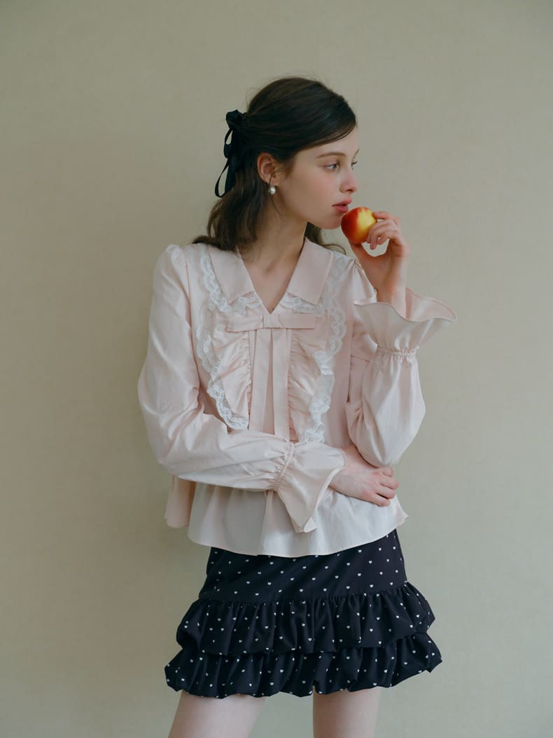 Romantic Lace Frill Tie Blouse