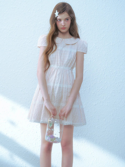 Milky Stripe Lace Collar Dress