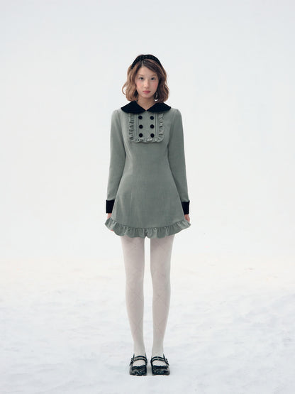 Velvet Collar Classic Frill Dress（全2色）