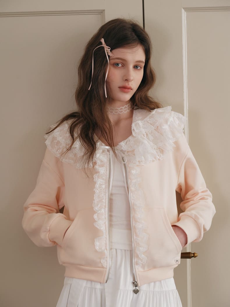 Romantic Frill Collar Zip-Up Blouson