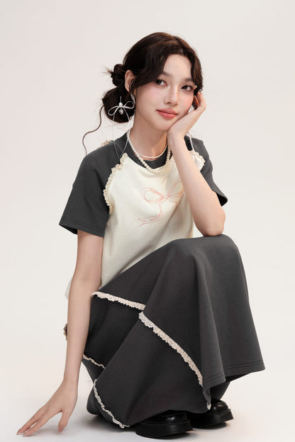 Ribbon Accent Relax Long Skirt