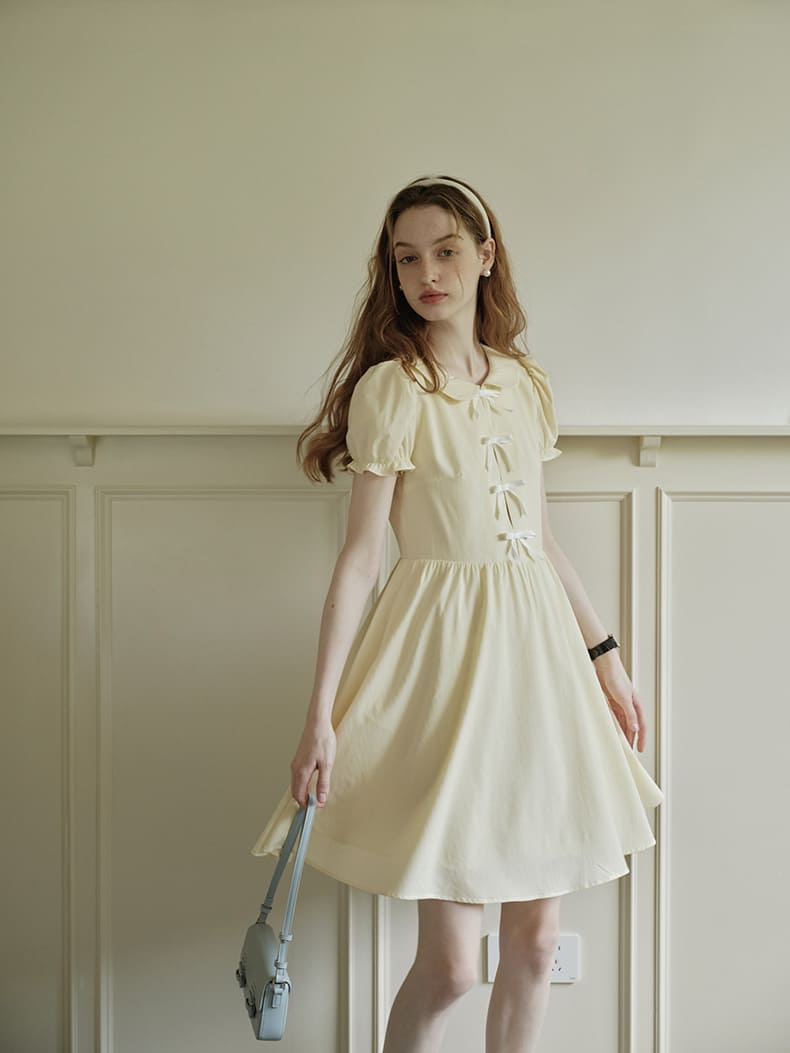 Lemon Charm Ribbon Yellow Dress