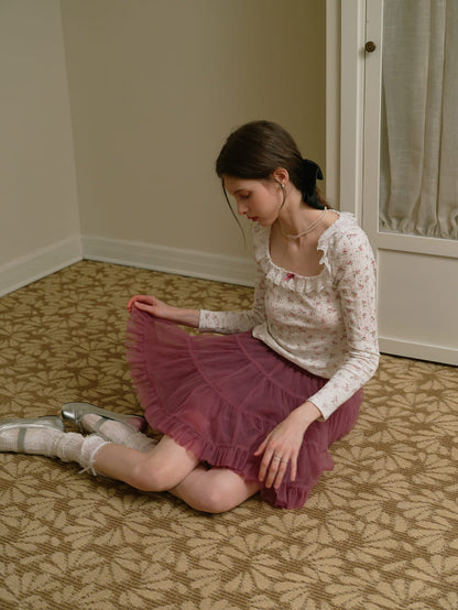 Deep Color Tiered Mini Skirt