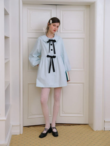 Elegant Ribbon Collar A-Line Coat