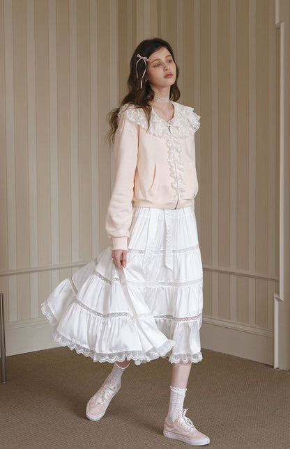 Romantic Frill Collar Zip-Up Blouson