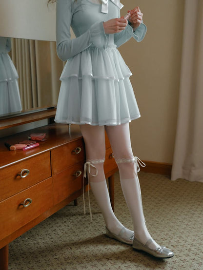 Soft Ribbon Tulle Layered Mini Dress