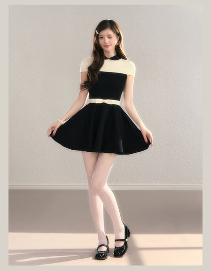 Elegant Color Block Knit Mini Dress（全2色）