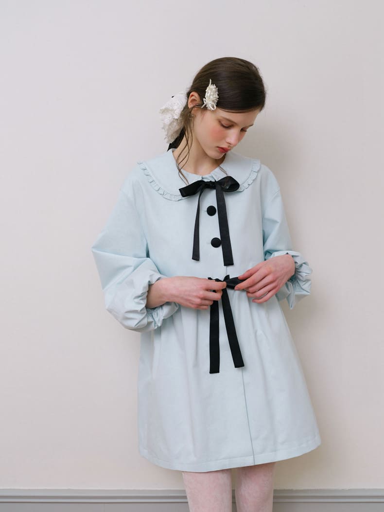Elegant Ribbon Collar A-Line Coat
