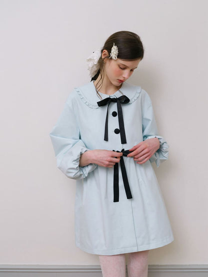 Elegant Ribbon Collar A-Line Coat