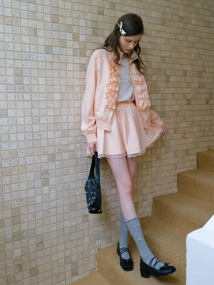 Elegant Frill Zip Blouson / Skirt