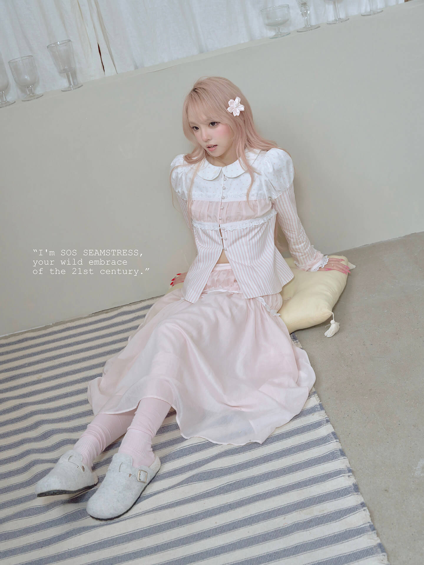 Soft Blush Lace Panel Blouse