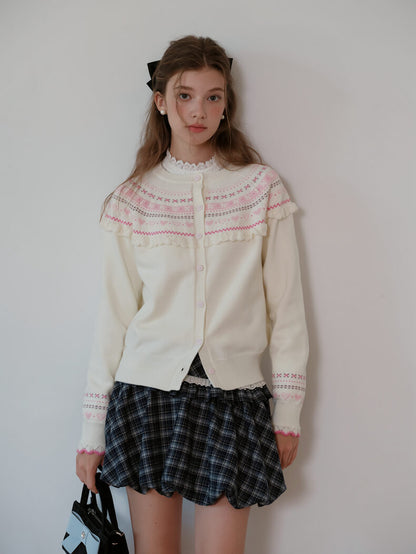 Snowy Charm Ribbon-Edge Knit