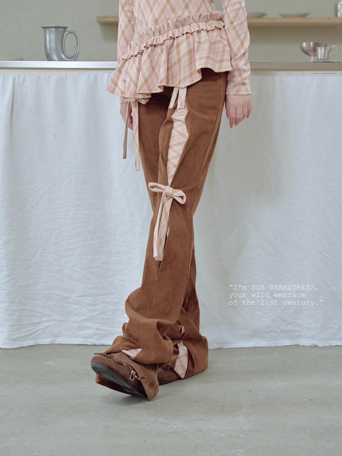 Ribbon Detail Corduroy Slim Pants