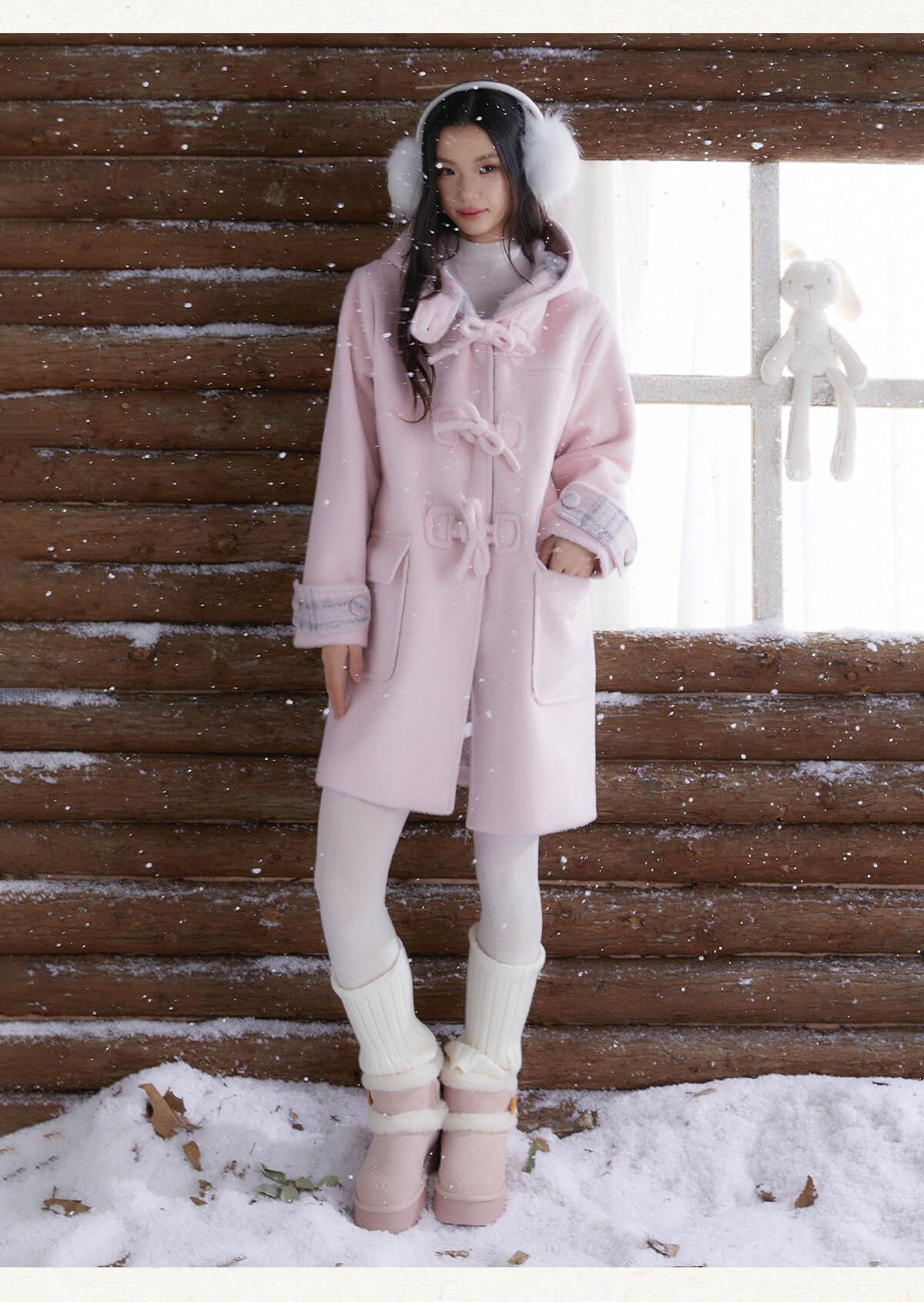 Cozy Plaid-Lined Duffle Coat