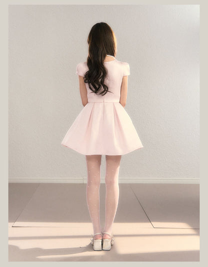 Elegant Lace Collar Ribbon Mini Dress