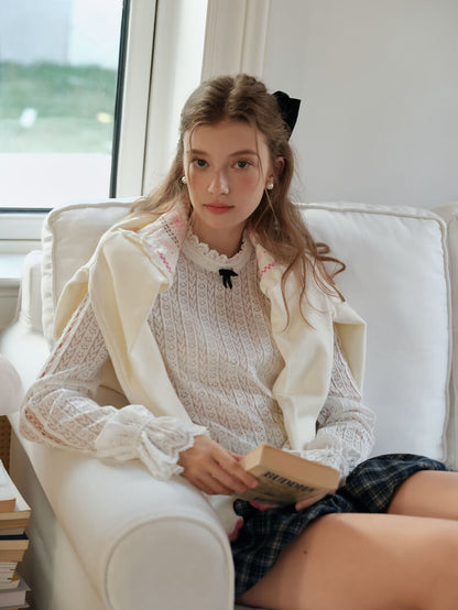 Snowy Charm Ribbon-Edge Knit