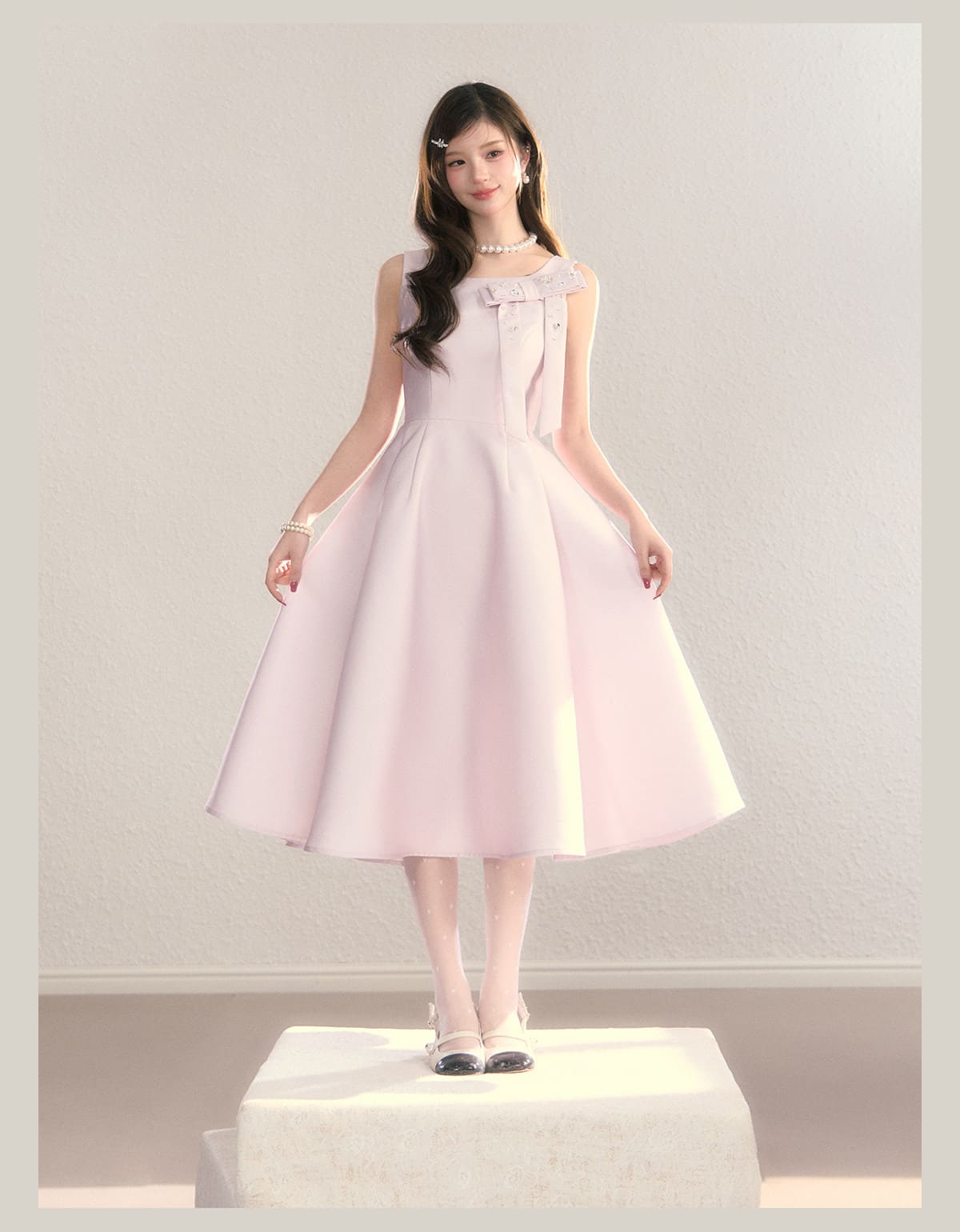 Elegant Jewel Ribbon Flare Dress