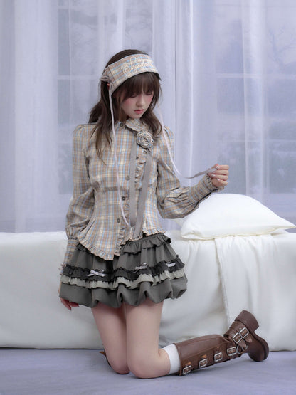 Elegant Plaid Frill Tailored Blouse