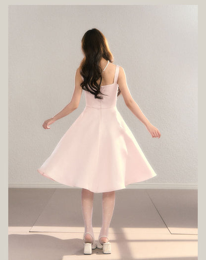 Elegant Soft Pink Ribbon A Line Dress