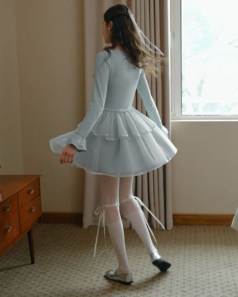 Soft Ribbon Tulle Layered Mini Dress
