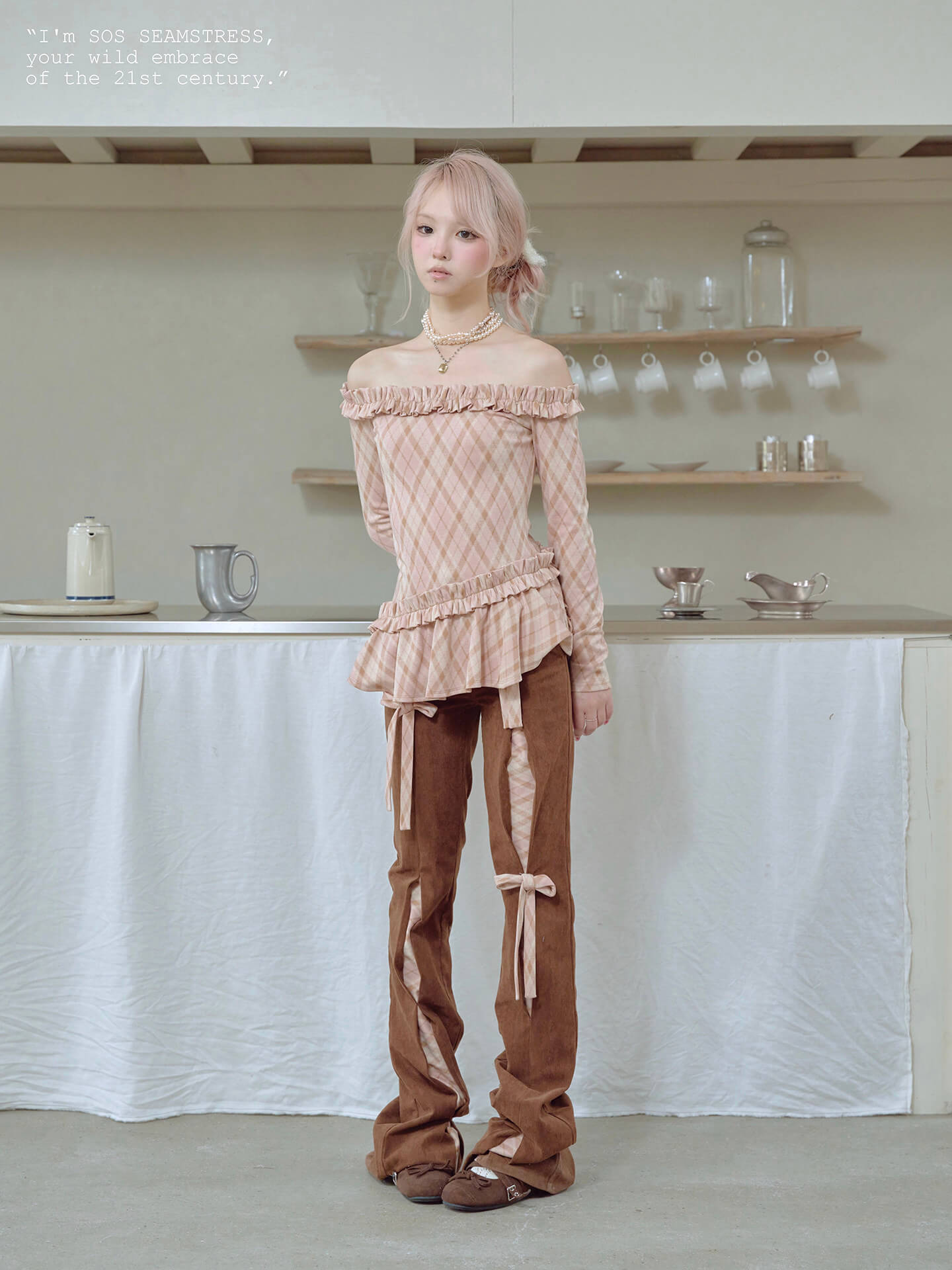 Ribbon Detail Corduroy Slim Pants