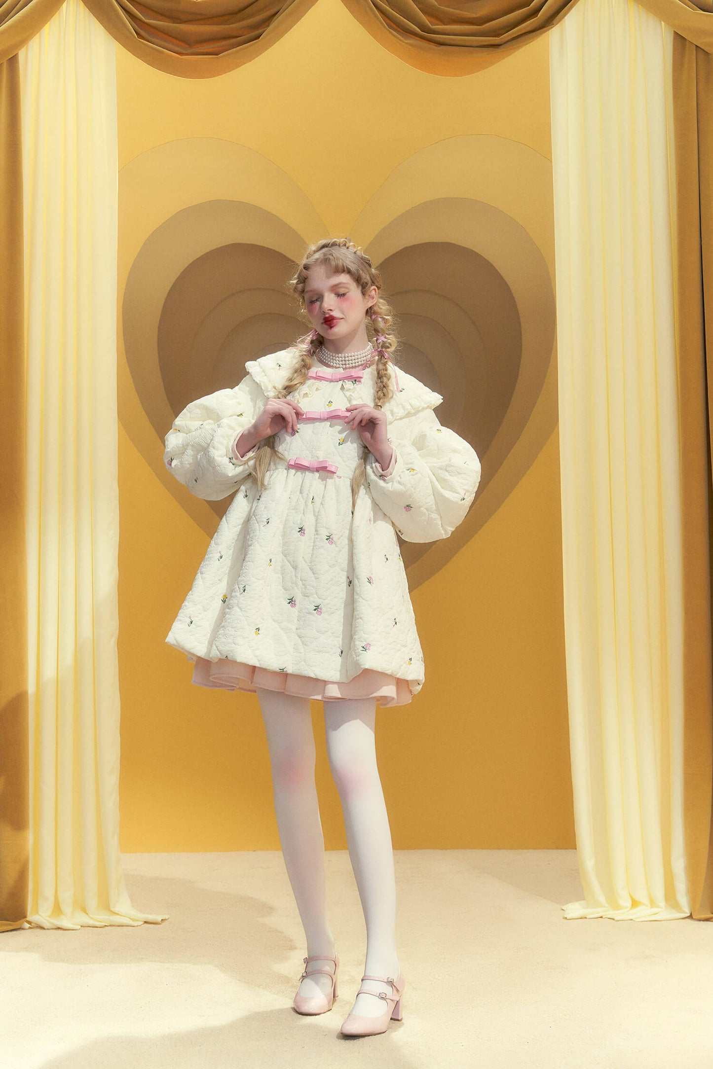 Rosette Charm Puffy Quilt Coat