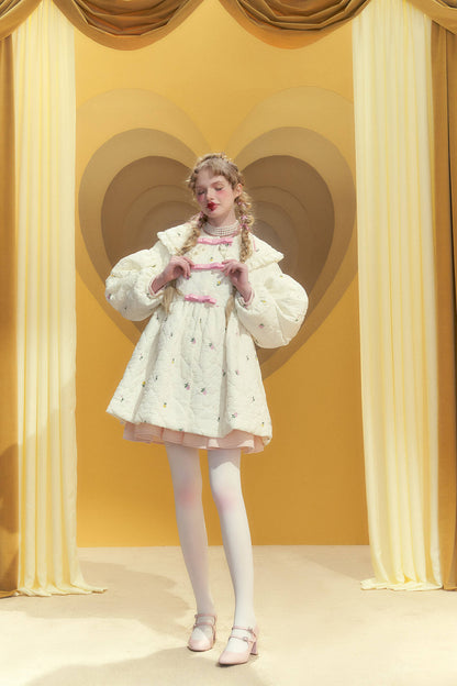 Rosette Charm Puffy Quilt Coat