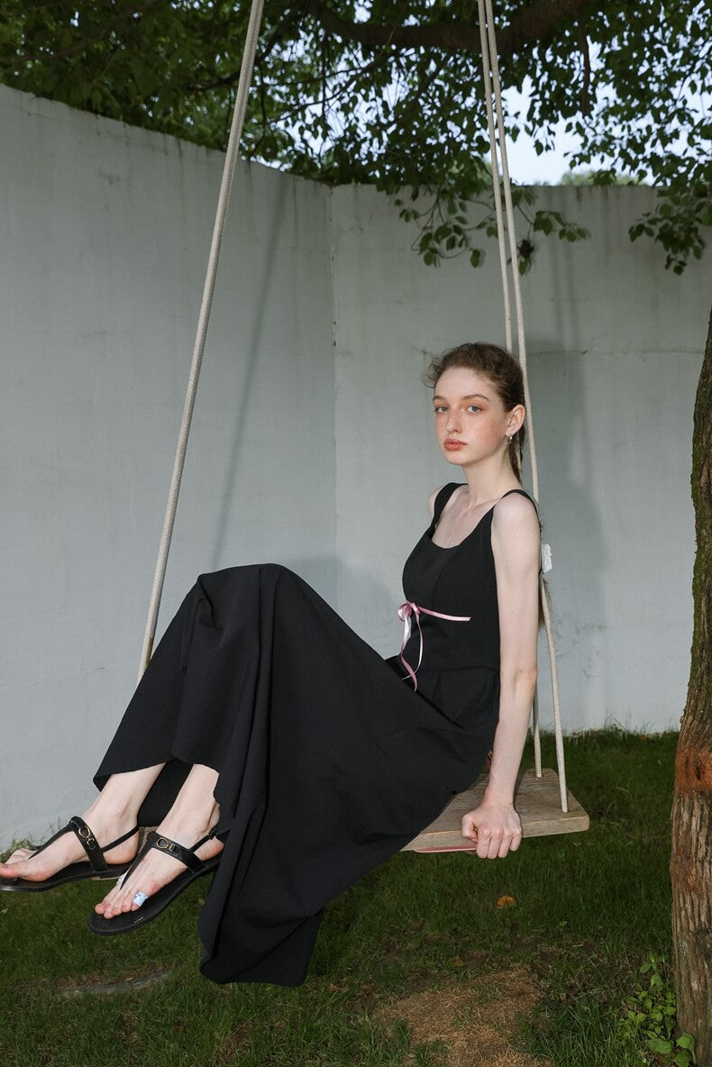 Elegant Ribbon Mode Camisole Dress（全2色）