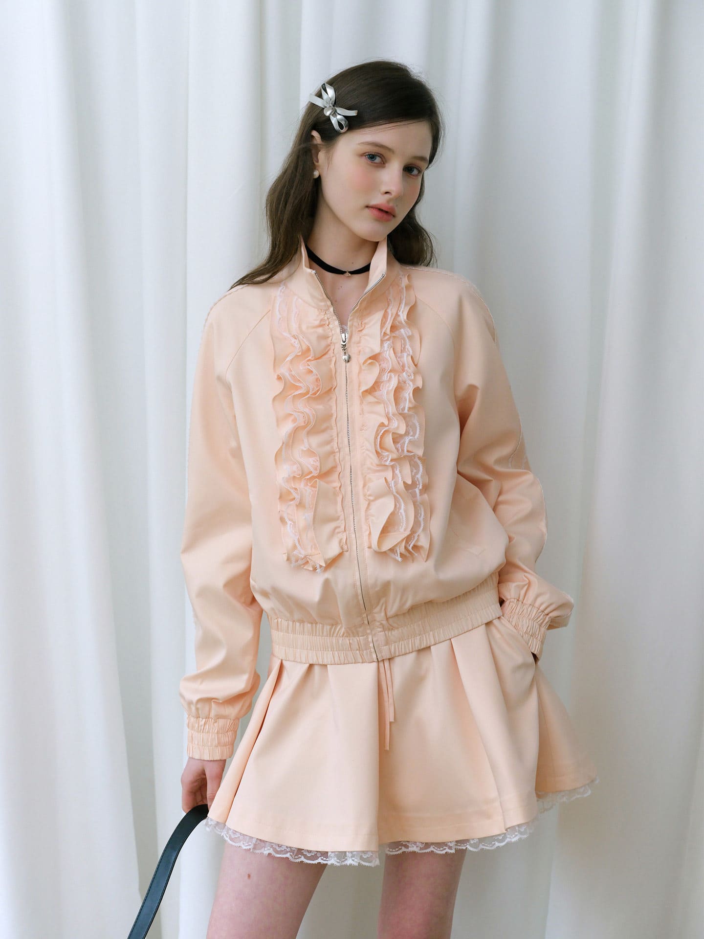 Elegant Frill Zip Blouson / Skirt