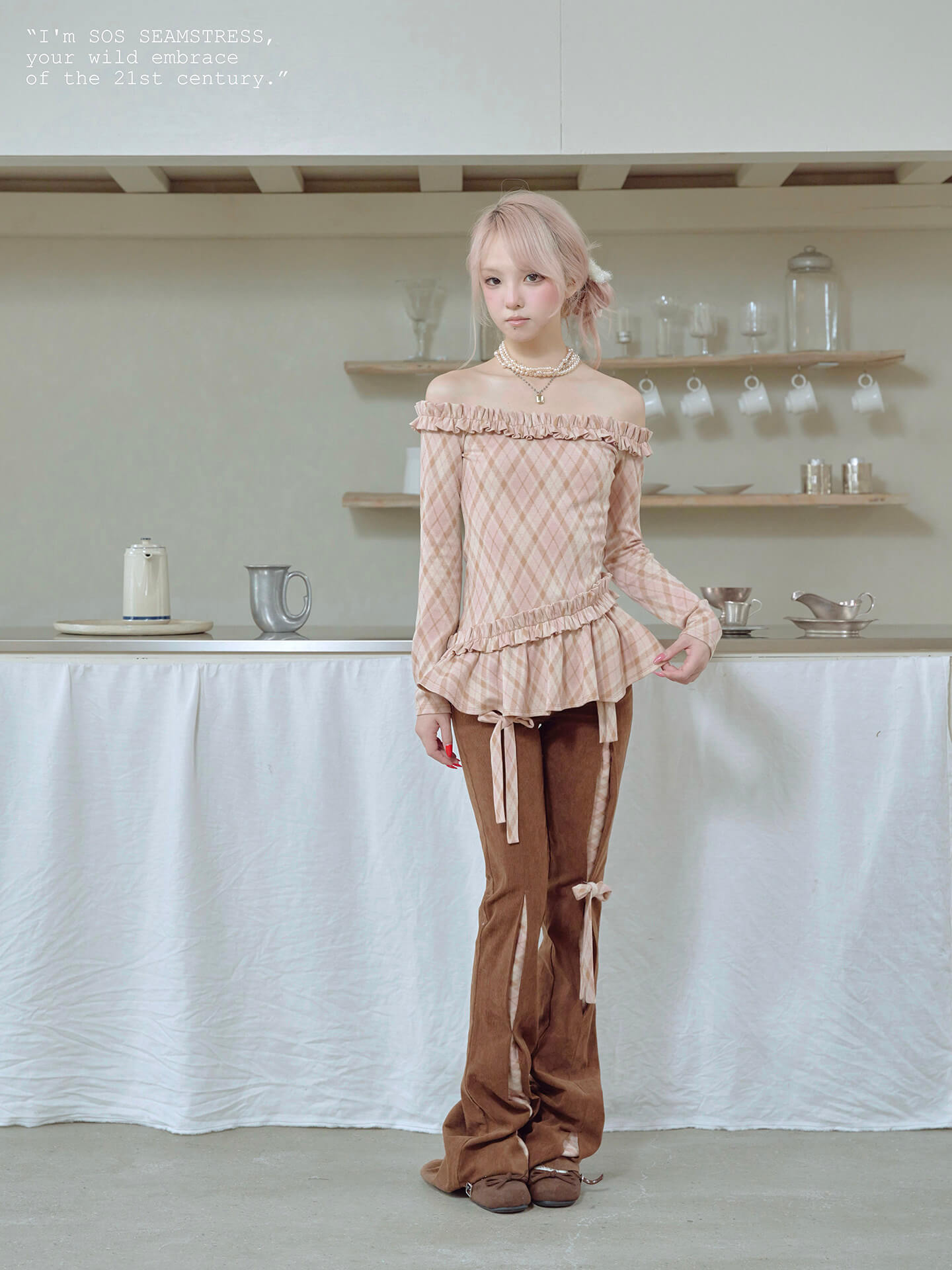 Ribbon Detail Corduroy Slim Pants