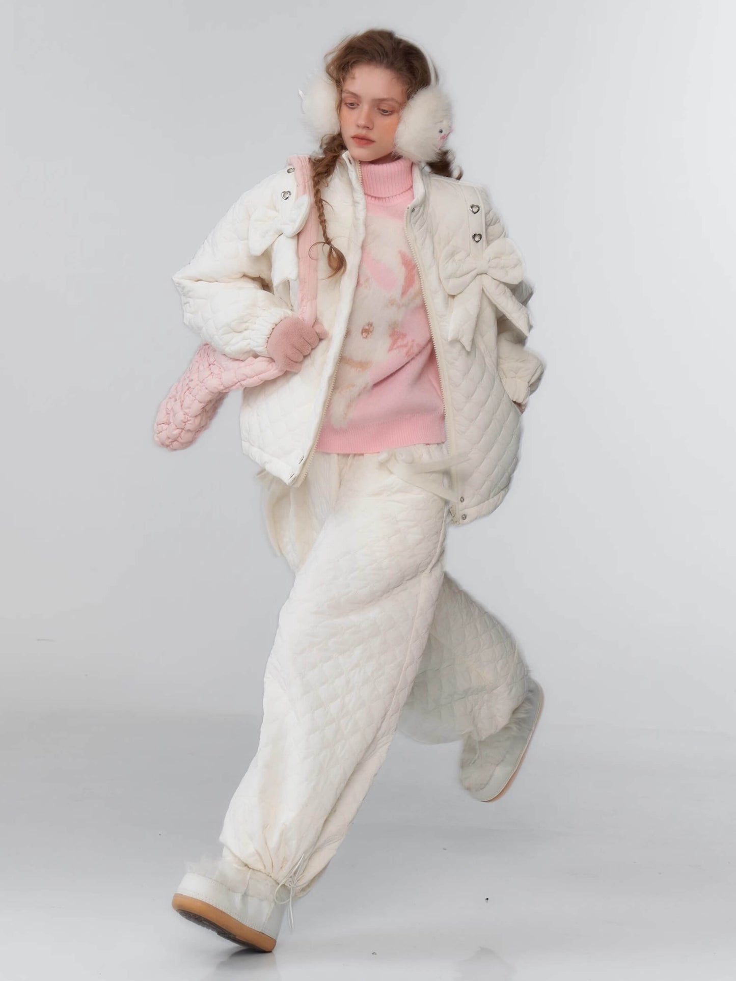 Charm Ribbon Quilted Puffer Jacket