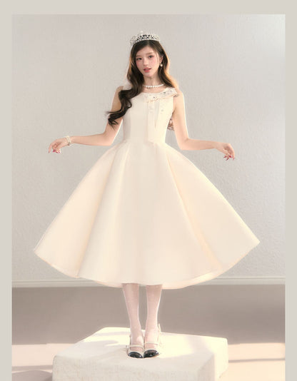Elegant Jewel Ribbon Flare Dress