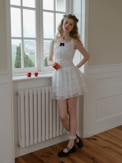 Elegant Sequin Tulle Tiered Mini Dress