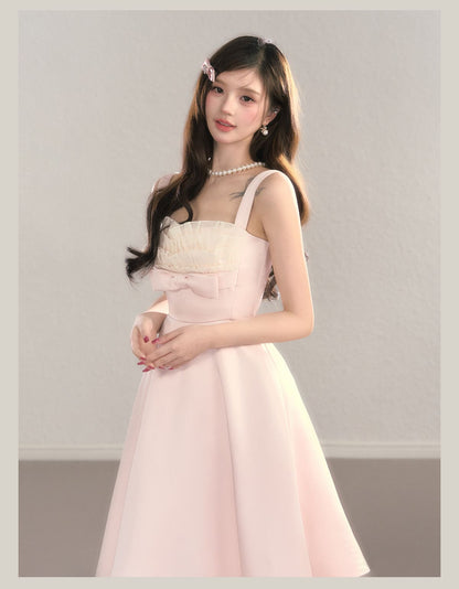 Elegant Soft Pink Ribbon A Line Dress