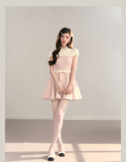 Elegant Color Block Knit Mini Dress（全2色）