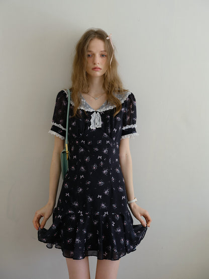 Vintage Lace Ribbon Floral Dress