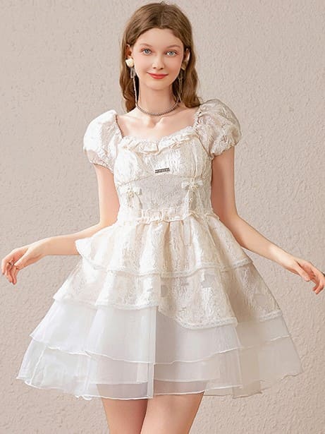 Silver Plate & Back Ribbon Tiered Dress（全2色）