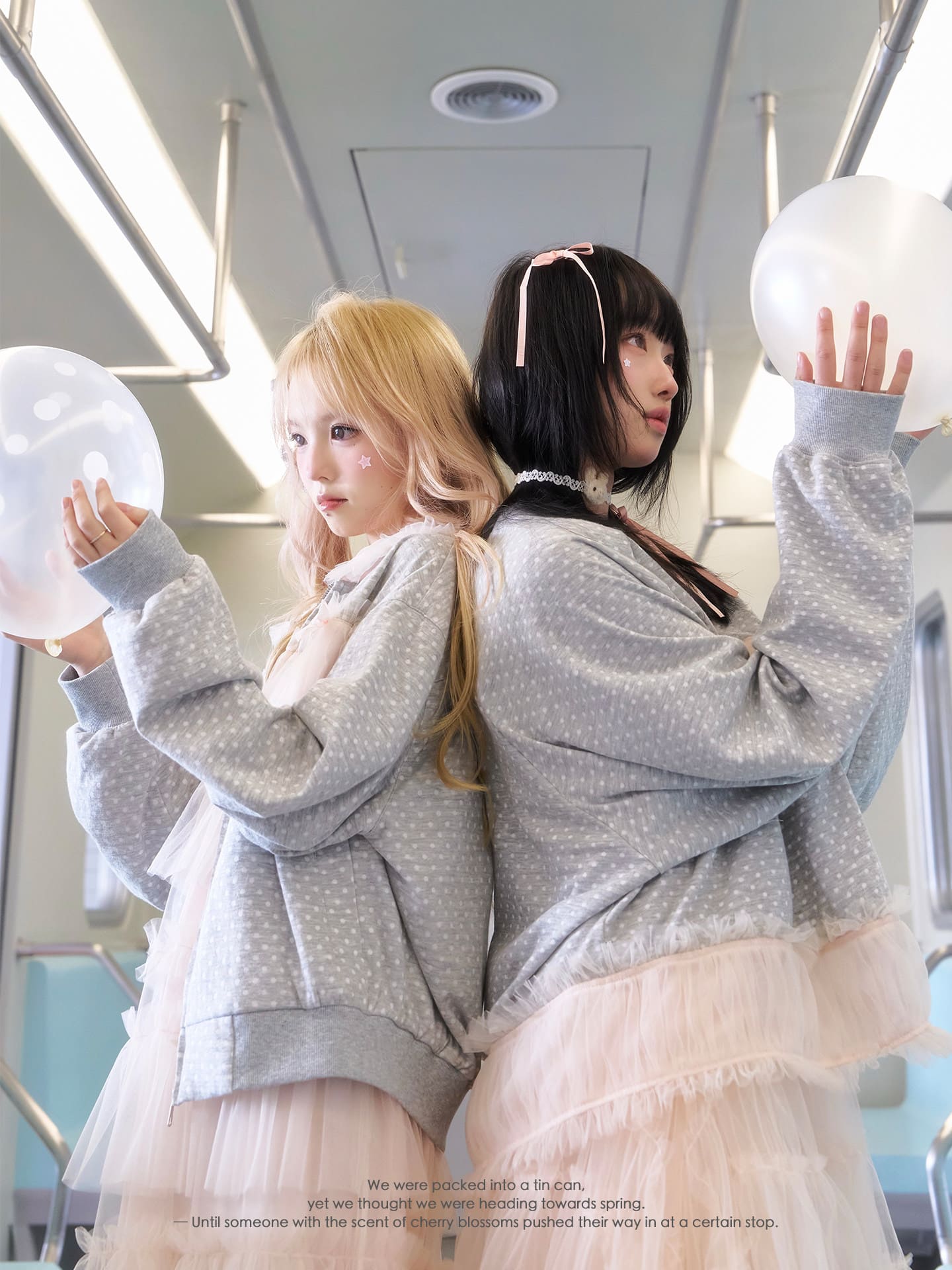 Soft Gray Tulle Layer Zip Blouson