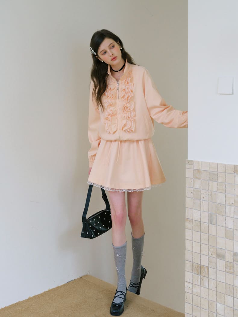 Elegant Frill Zip Blouson / Skirt