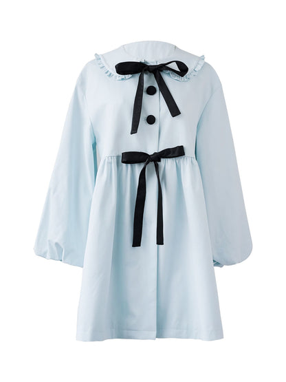 Elegant Ribbon Collar A-Line Coat