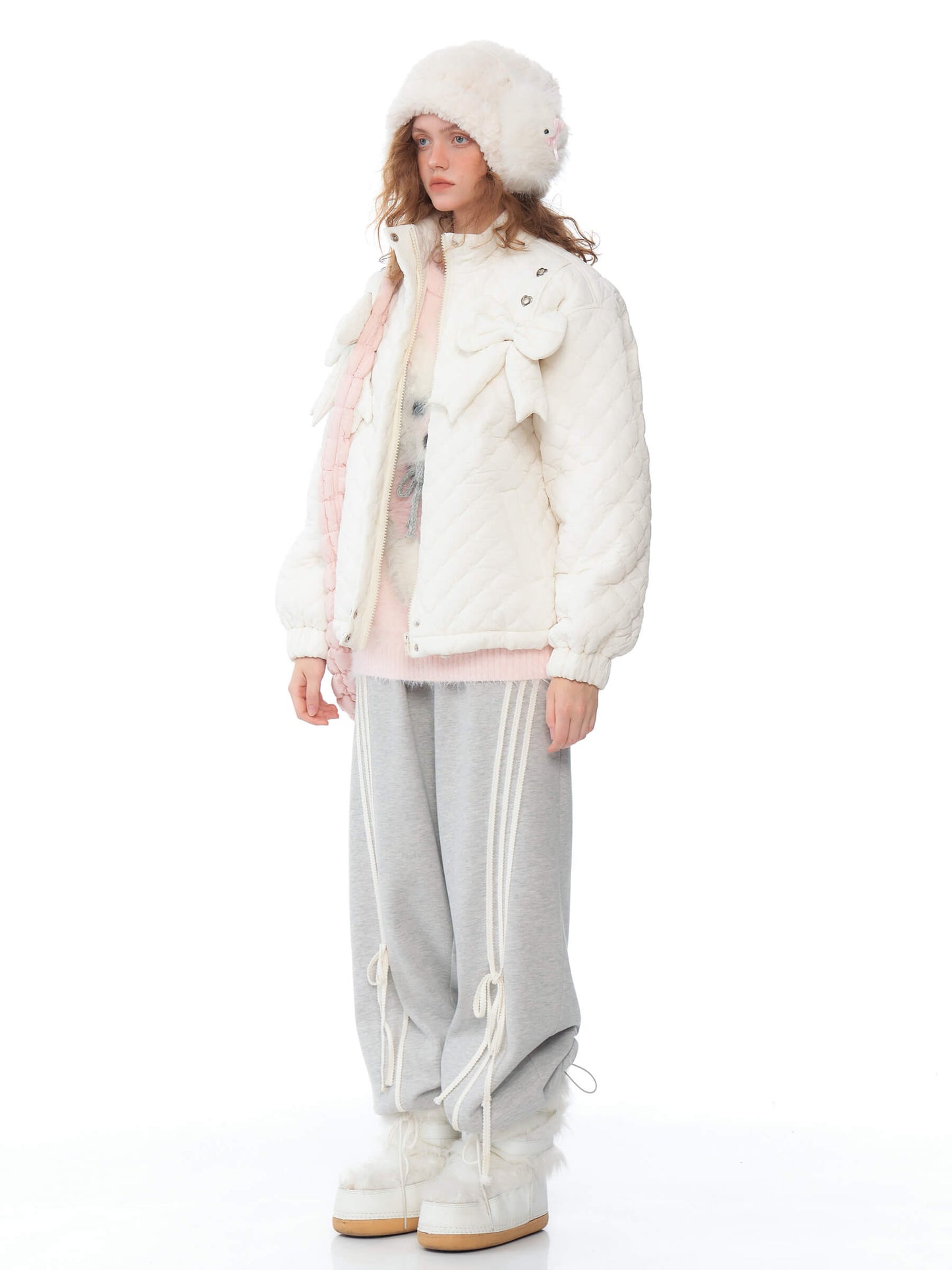 Charm Ribbon Quilted Puffer Jacket