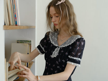 Vintage Lace Ribbon Floral Dress