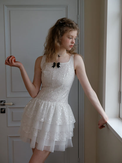 Elegant Sequin Tulle Tiered Mini Dress
