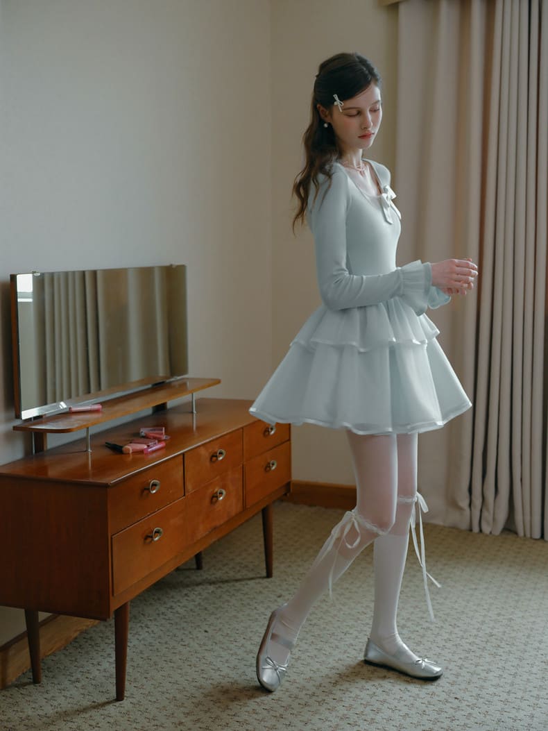 Soft Ribbon Tulle Layered Mini Dress