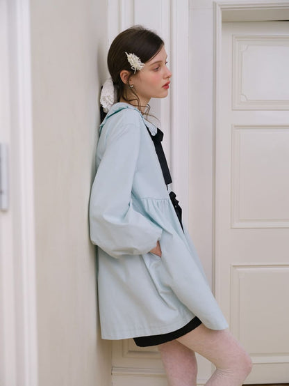 Elegant Ribbon Collar A-Line Coat