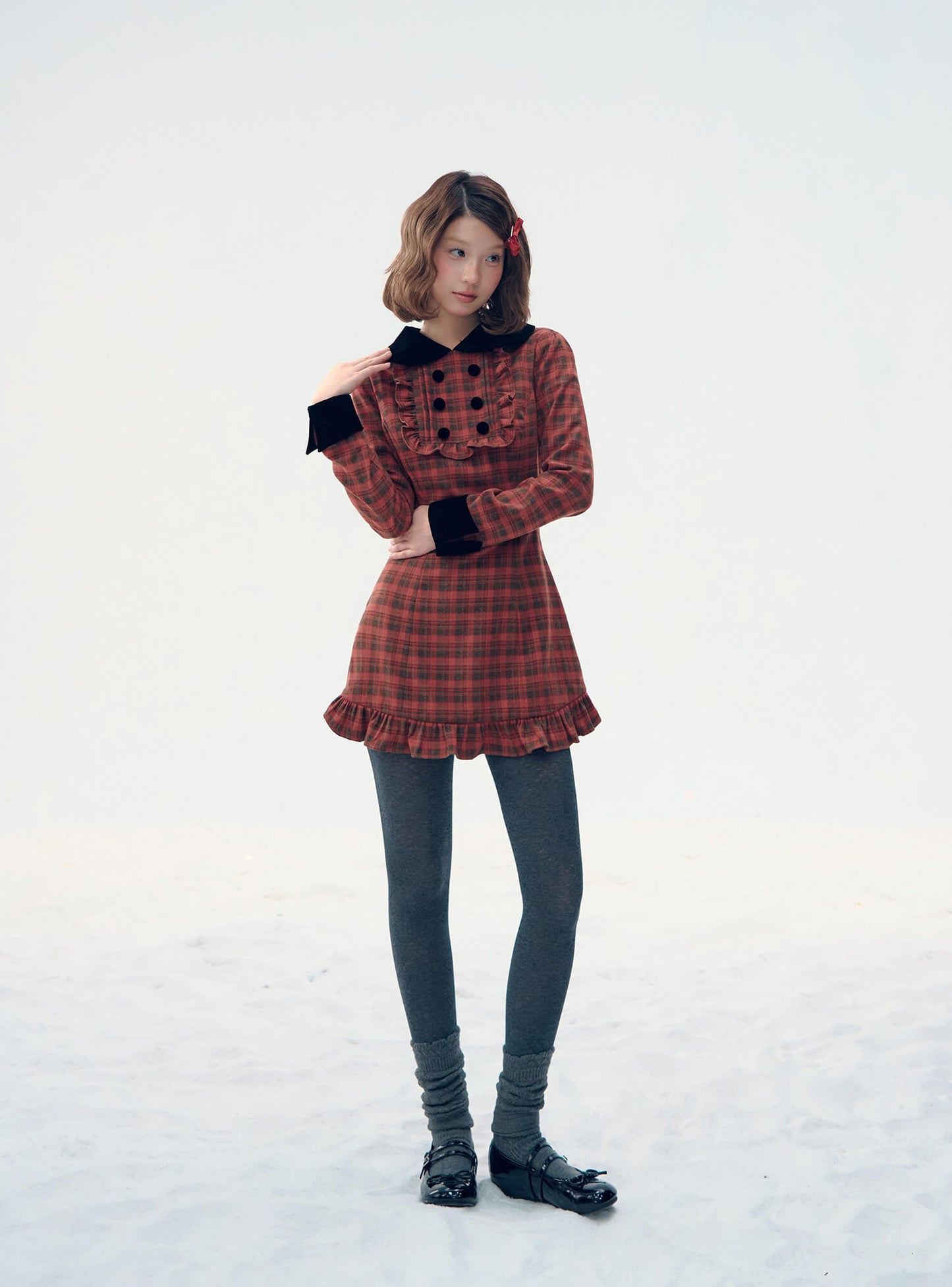 Velvet Collar Classic Frill Dress（全2色）