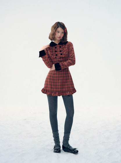 Velvet Collar Classic Frill Dress（全2色）