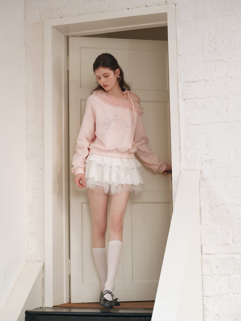 Graceful Ribbon Off-Shoulder Sweatshirt