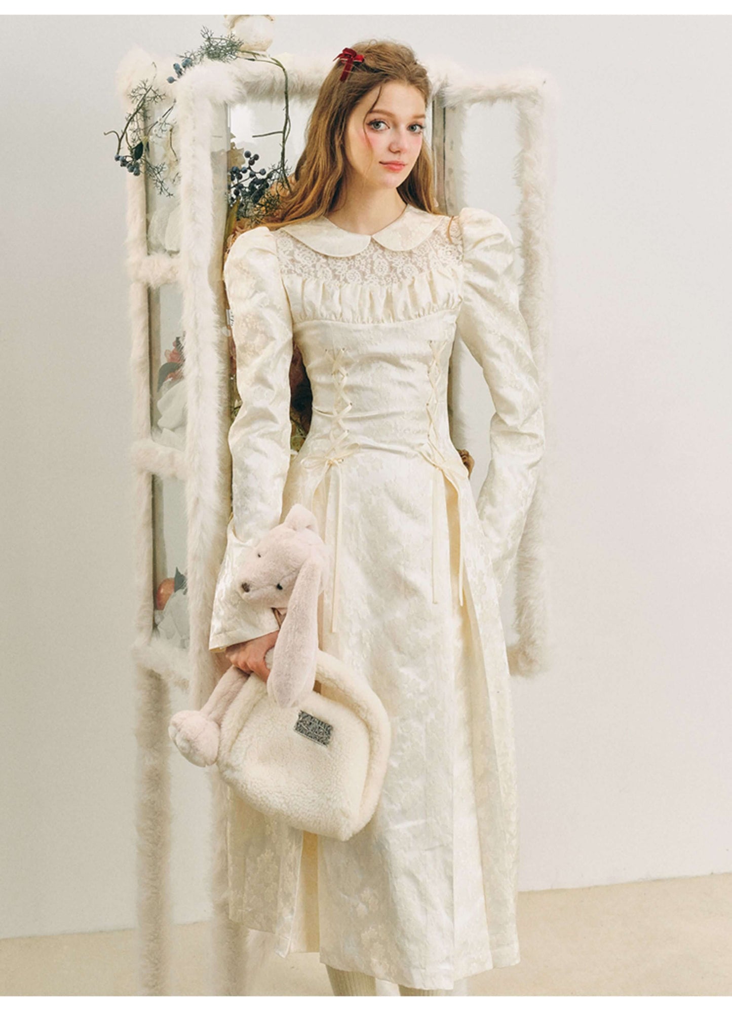 Elegant Lace Yoke Corseted Dress